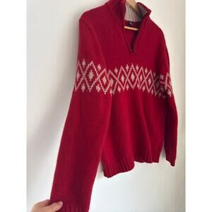 GAP Lambswool Fair Isle Classic Holiday Festive Print Half-Zip Sweater - M